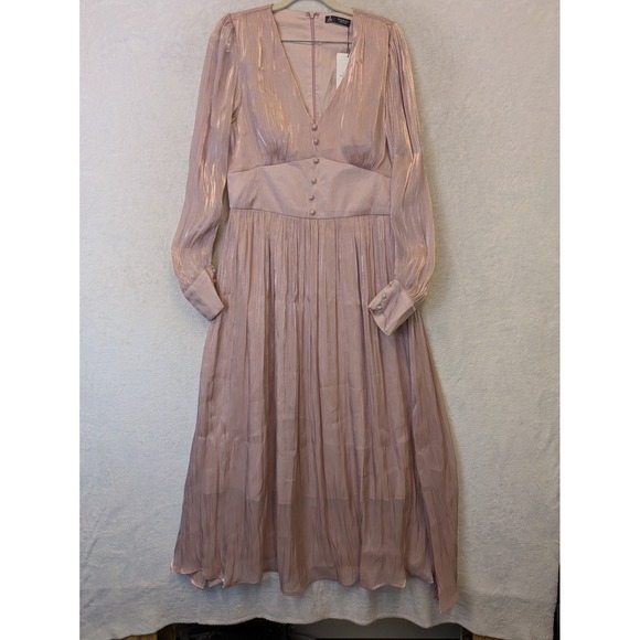Anewsta Dresses & Skirts - Anewsta Women's L Victorian Metallic Pleated Long Sleeve V Neck‎ Maxi Dress